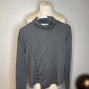Amici Made in Italy Gray Asymmetrical Button Cowl Neck Top 100% cotton
